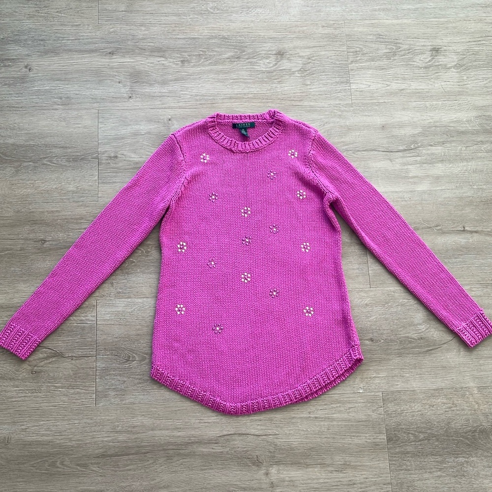 Ralph Lauren Embellished Knit Sweater Purple